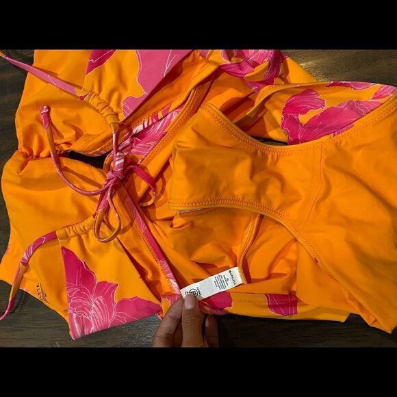 NWT Athleta Kailua Cutout One Piece Swimsuit ORANGE AND PINK Size XL - Picture 5 of 8